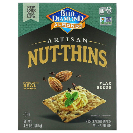 Blue Diamond, Artisan Nut-Thins, Flax Seeds Rice Cracker Snacks with Almonds, 4.25 oz (120.5 g) - Supply Center USA