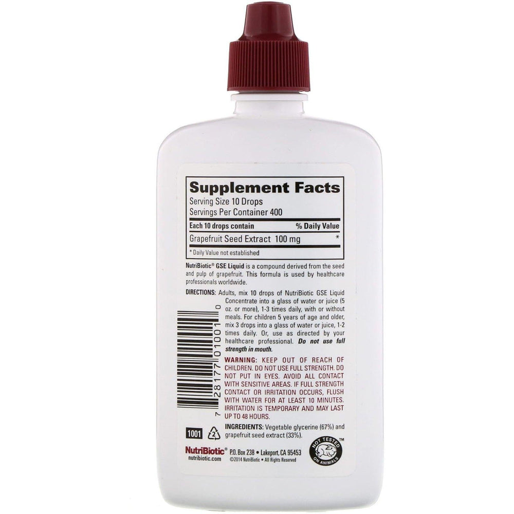 NutriBiotic, Vegan GSE Grapefruit Seed Extract, Liquid Concentrate, 4 fl oz (118 ml) - HealthCentralUSA