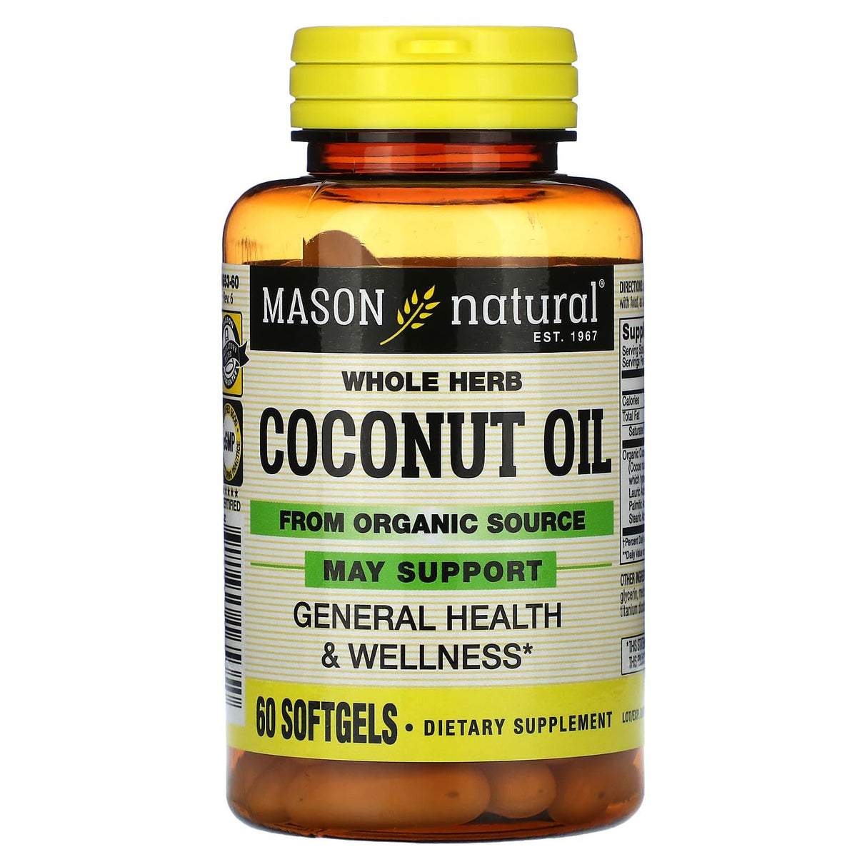 Mason Natural, Whole Herb Coconut Oil, 60 Softgels - Supply Center USA