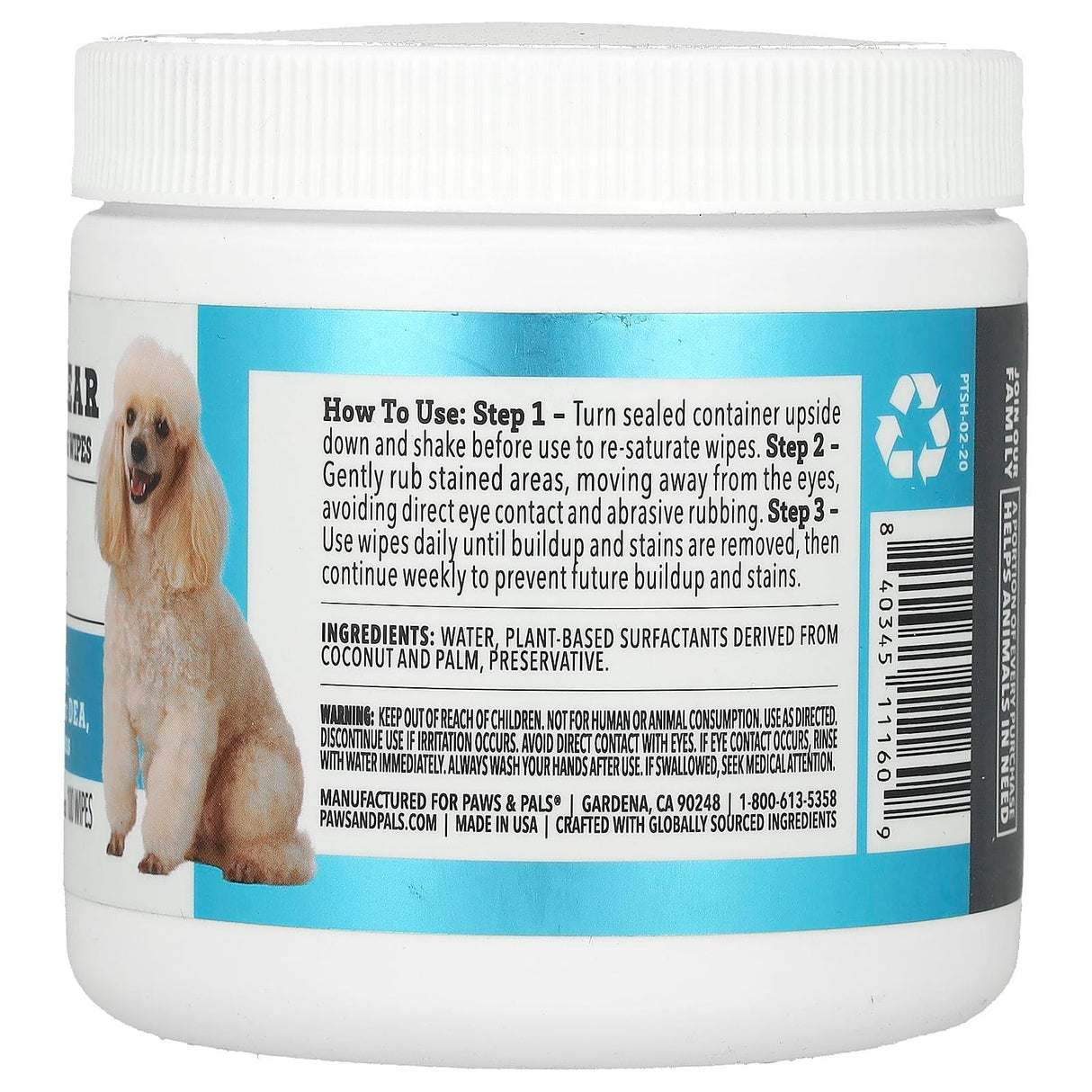 Paws & Pals, Tear Clear, Buildup Removing Wipes, For Dogs, 100 Wipes - Supply Center USA