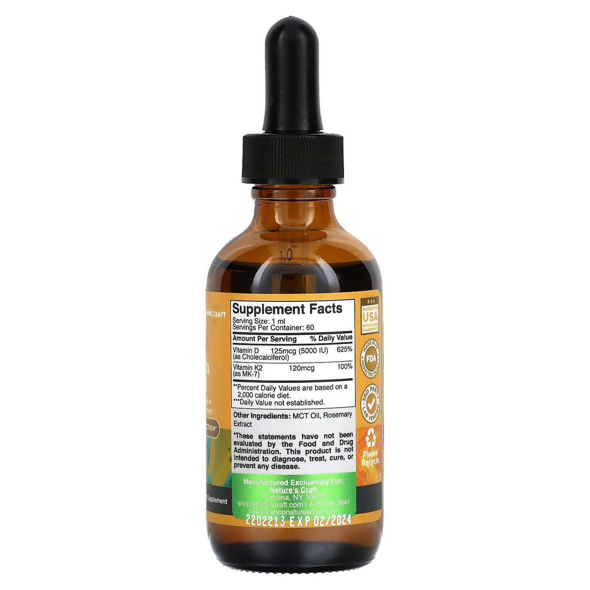 Natures Craft, Vitamin D + K2, 2 fl oz (60 ml) - Supply Center USA