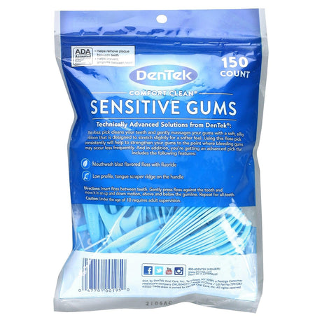 DenTek, Comfort Clean, Sensitive Gums Floss Picks, Mouthwash Blast, 150 Floss Picks - Supply Center USA