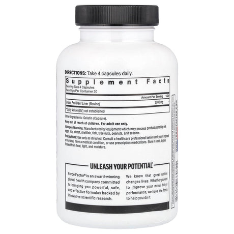 Force Factor, Primal Origins™, Grass-Fed Beef Liver , 3,000 mg , 120 Capsules (750 mg Per Capsule) - Supply Center USA