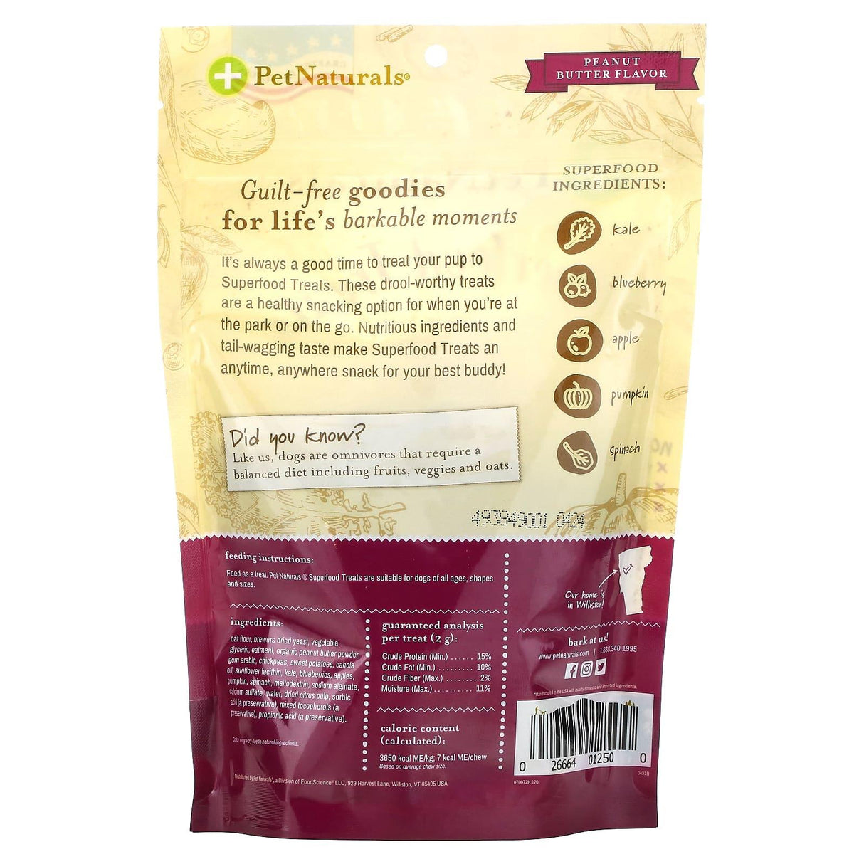 Pet Naturals, Superfood Treats for Dogs, Peanut Butter, 100+ Treats, 7.4 oz (210 g) - Supply Center USA