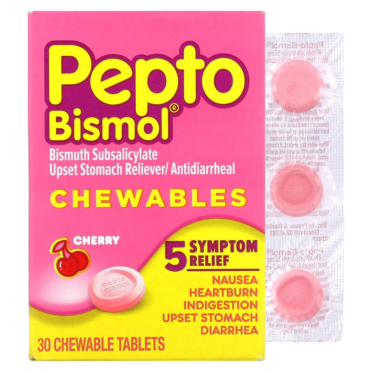 Pepto Bismol, Chewables, Cherry, 30 Chewable Tablets - Supply Center USA