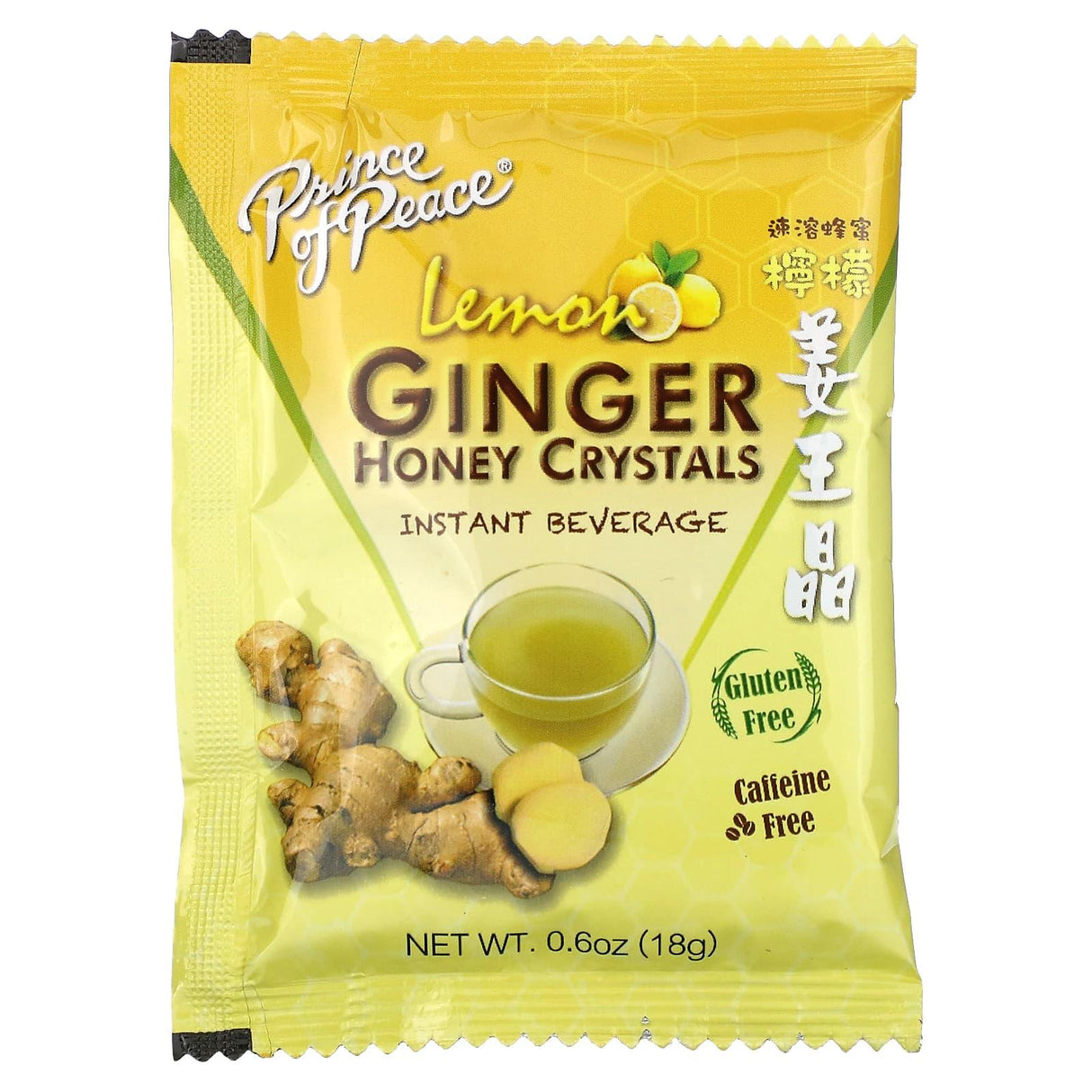 Prince of Peace, Honey Crystals Instant Beverage, Caffeine Free, Lemon Ginger, 10 Sachets, 6.3 oz (180 g) - Supply Center USA