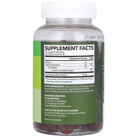 Havasu Nutrition, Saw Palmetto Gummies, Raspberry, 120 Gummies - Supply Center USA