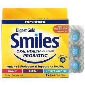 Enzymedica, Digest Gold Smiles Oral Health with HK L-137 Probiotic, 30 Quick Melt Mints - Supply Center USA