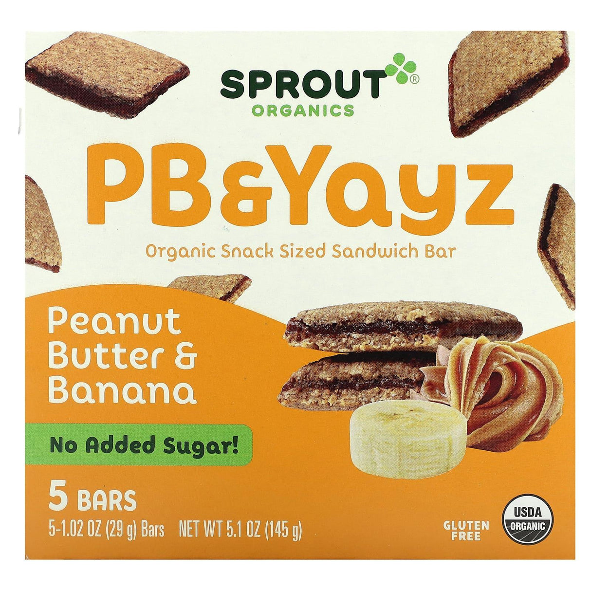 Sprout Organics, PB & Yayz, Organic Snack Sized Sandwich Bar, Peanut Butter & Strawberry, 5 Bars, 1.02 oz (29 g) Each - Supply Center USA