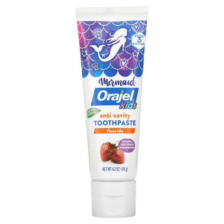 Orajel, Kids, Mermaid Anticavity Fluoride Toothpaste, 2-10 Years, Natural Very Berry Strawberry, 4.2 oz (119 g) - Supply Center USA