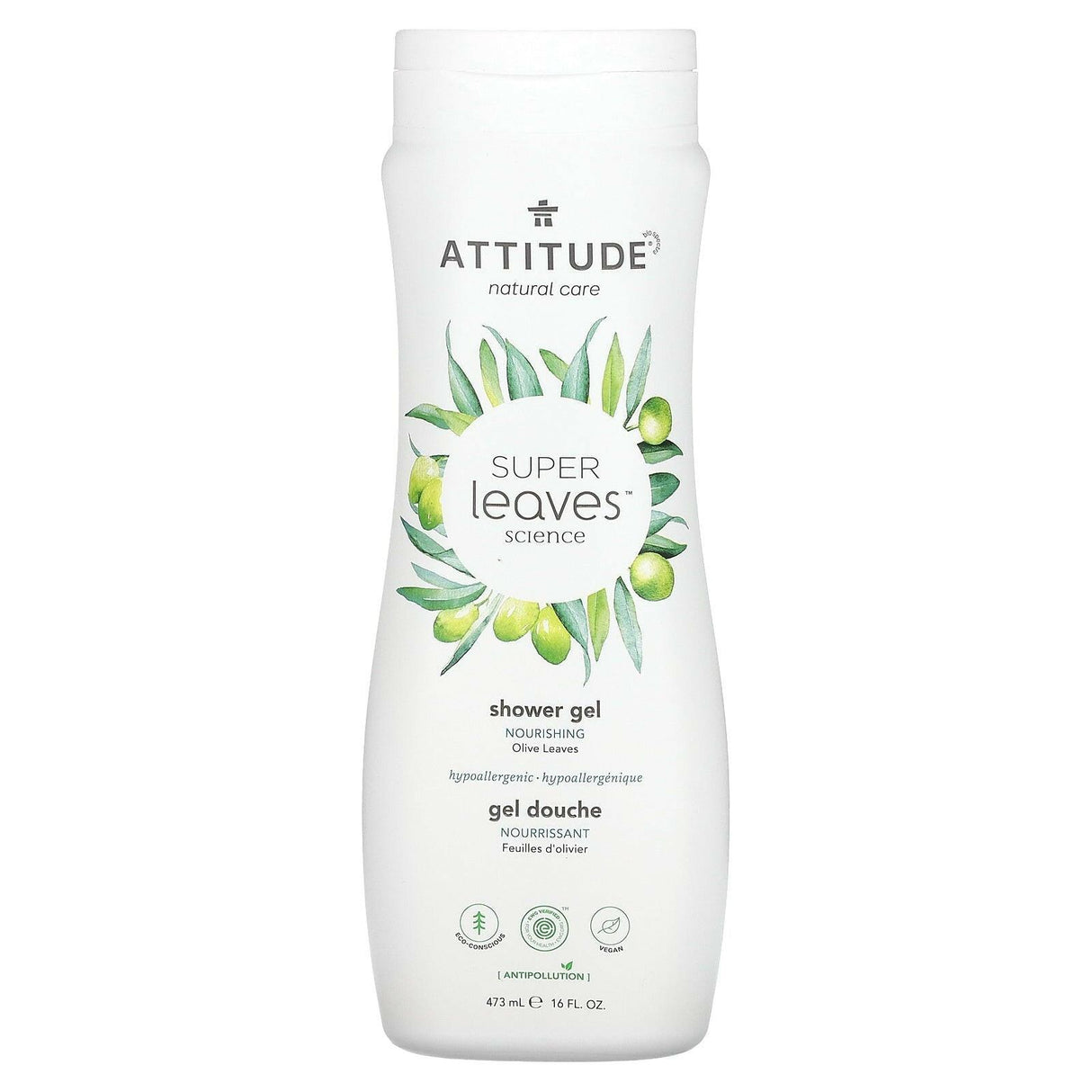 ATTITUDE, Super Leaves Science, Shower Gel, Nourishing, Olive Leaves, 16 fl oz (473 ml) - Supply Center USA