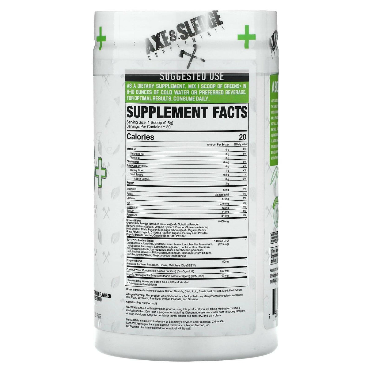 Axe & Sledge Supplements, Greens+, Superfood Greens Powder, Cucumber Melon, 10.47 oz (297 g) - Supply Center USA