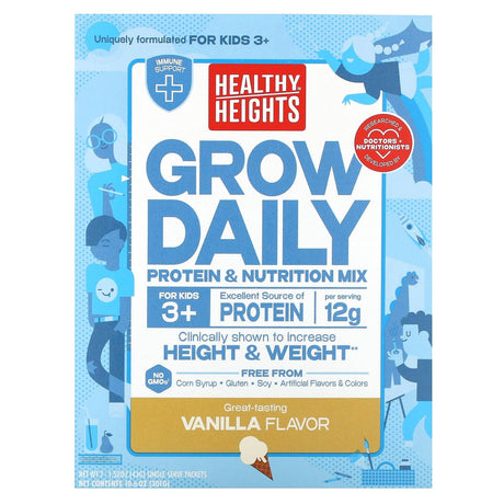 Healthy Heights, Grow Daily, Protein & Nutrition Mix, For Kids 3+, Vanilla, 7 Packets, 1.52 oz (43 g) Each - Supply Center USA