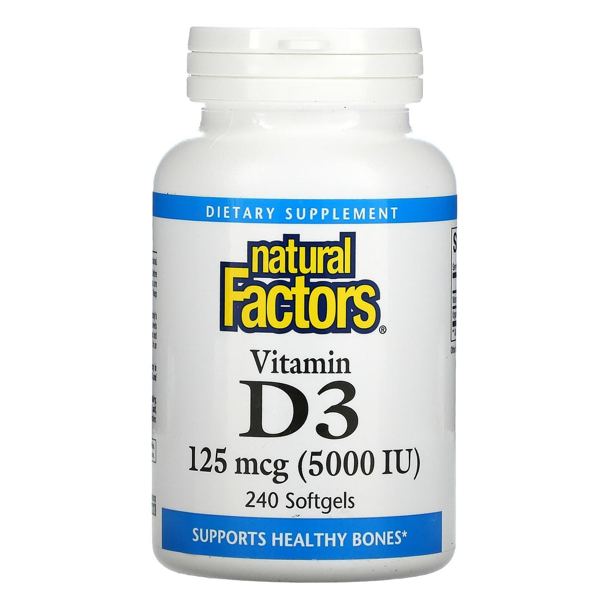 Natural Factors, Vitamin D3, 125 mcg (5,000 IU), 120 Softgels - Supply Center USA