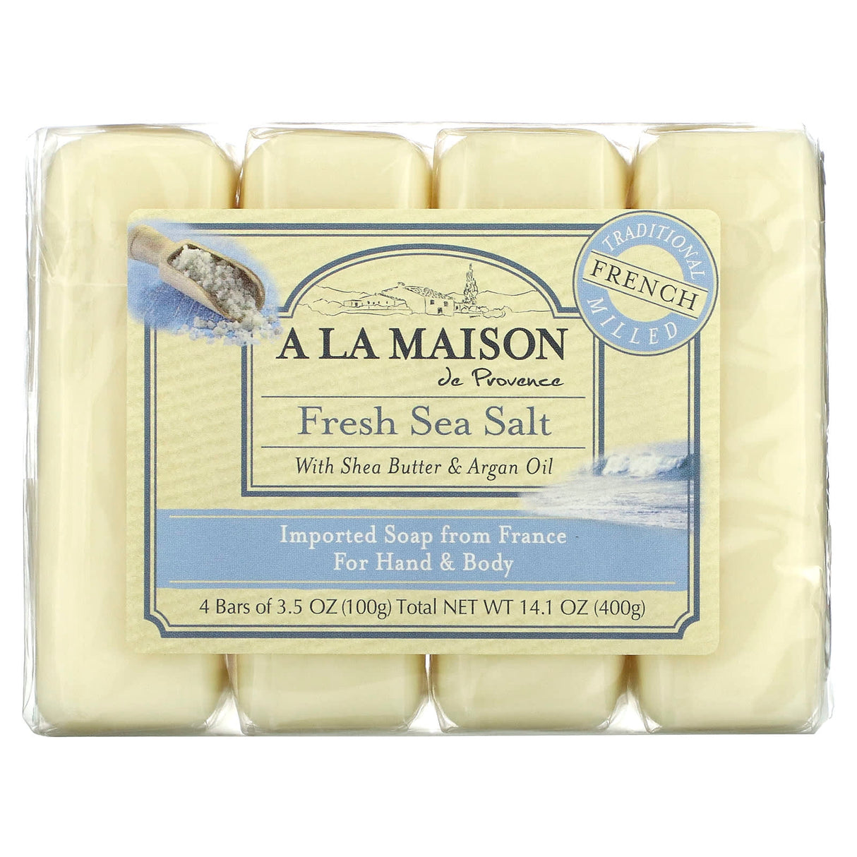 A La Maison de Provence, Hand & Body Bar Soap, Fresh Sea Salt, 4 Bars, 3.5 oz Each