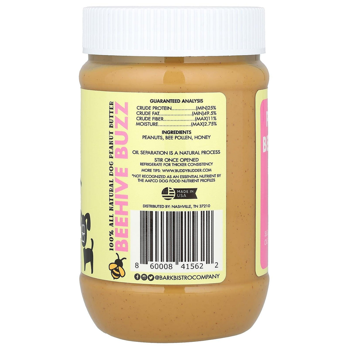 Bark Bistro Company, Buddy Budder, Peanut Butter, For Dogs, Beehive Buzz, 17 oz (480 g) - Supply Center USA