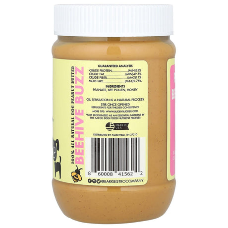 Bark Bistro Company, Buddy Budder, Peanut Butter, For Dogs, Beehive Buzz, 17 oz (480 g) - Supply Center USA