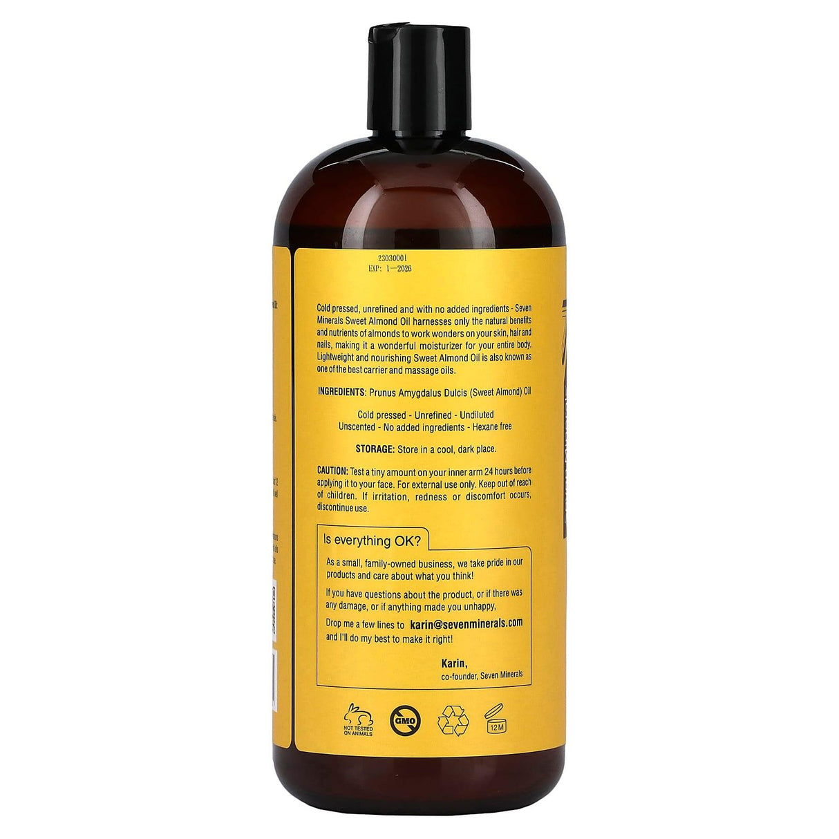 Seven Minerals, Sweet Almond Oil, Cold Pressed & Unrefined, Unscented, 32 fl oz (950 ml) - Supply Center USA