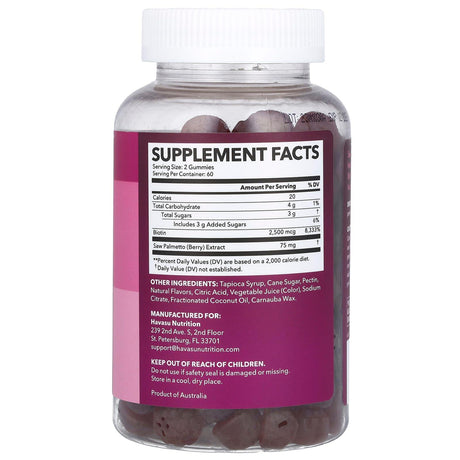 Havasu Nutrition, Women's Saw Palmetto Gummies, Raspberry, 120 Gummies - Supply Center USA