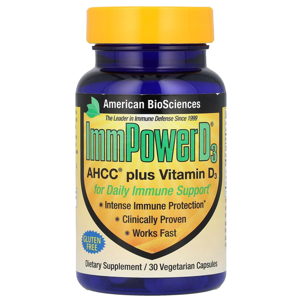 American Biosciences, ImmPower® D3, AHCC® Plus Vitamin D3, 30 Vegetarian Capsules - Supply Center USA