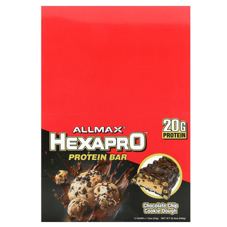 ALLMAX, Hexapro Protein Bar, Chocolate Chip Cookie Dough, 12 Bars, 1.9 oz (54 g) Each - Supply Center USA