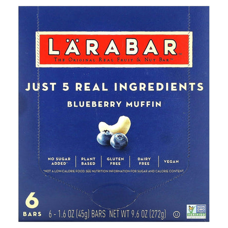 Larabar, The Original Real Fruit & Nut Bar, Blueberry Muffin, 6 Bars, 1.6 oz (45 g) Each - Supply Center USA