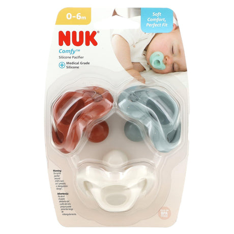 NUK, Comfy Silicone Pacifier, 0-6 Months, Earth Tones, 3 Pack - Supply Center USA