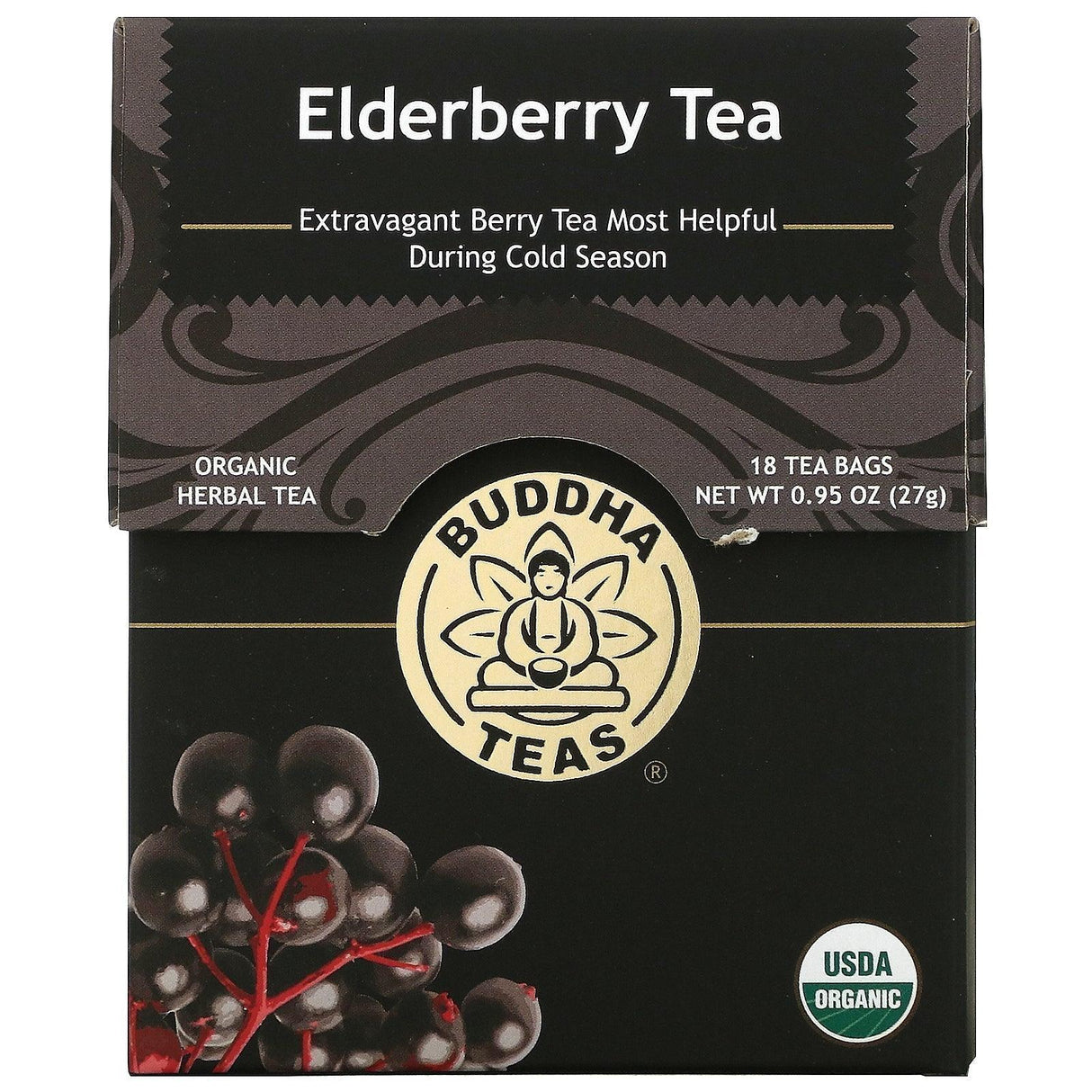 Buddha Teas, Organic Herbal Tea, Elderberry, 18 Tea Bags, 0.95 oz (27 g) - Supply Center USA