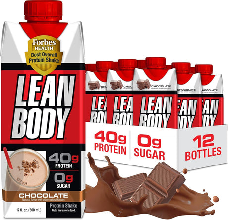 Lean Body Ready-To-Drink Chocolate Protein Shake, 40G Protein, Whey Blend, 0 Sugar, Gluten Free, 22 Vitamins & Minerals, LABRADA, 17 Fl Oz (Pack of 12)