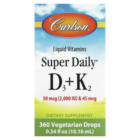 Carlson, Liquid Vitamins, Super Daily D3+K2, 0.34 fl oz (10.16 ml) - Supply Center USA