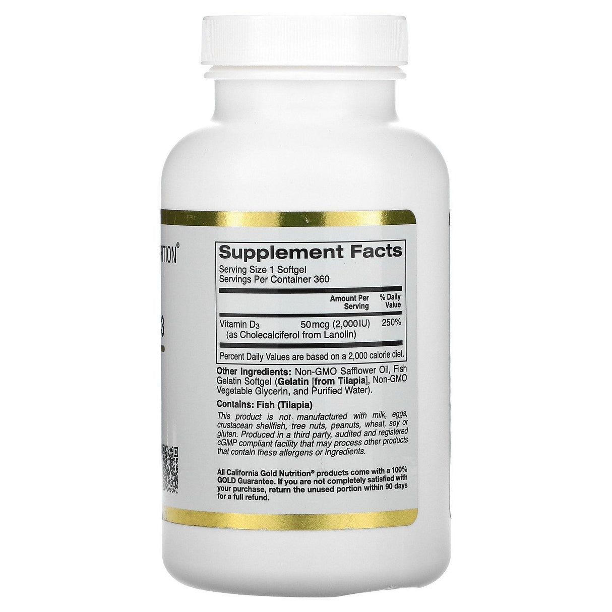 California Gold Nutrition, Vitamin D3, 50 mcg (2,000 IU), 360 Fish Gelatin Softgels - Supply Center USA