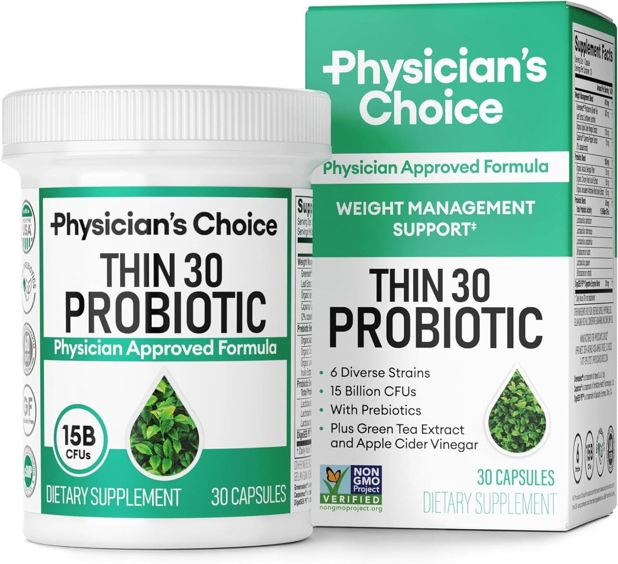 Physician'S CHOICE Probiotics for Weight Management & Bloating - 6 Probiotic Strains - Prebiotics - Key Ingredient Cayenne & Green Tea - Supports Gut Health - Weight Management for Women & Men - 30 CT - Supply Center USA