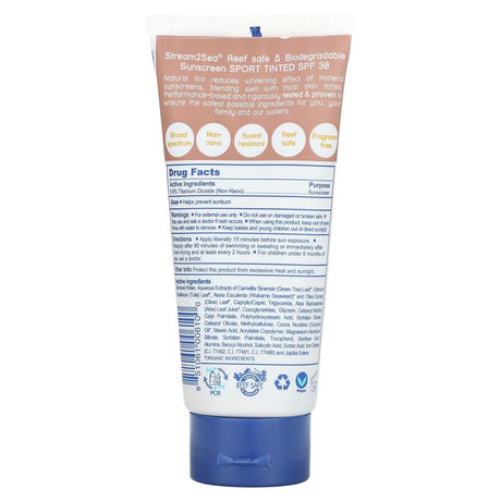 Stream2Sea, Tinted Sunscreen, Sport, SPF 30, Fragrance Free, 3 fl oz (90 ml) - Supply Center USA