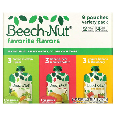 Beech-Nut, Favorite Flavors Variety Pack, 6+ Months & 12+ Months, 9 Pouches, 3.5 oz (99 g) Each - Supply Center USA