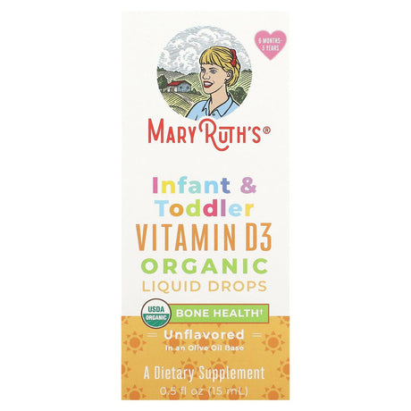 MaryRuth Organics, Organic Infant & Toddler Vitamin D3 Liquid Drops, 6 Months - 3 Years, Unflavored, 0.5 fl oz (15 ml) - Supply Center USA