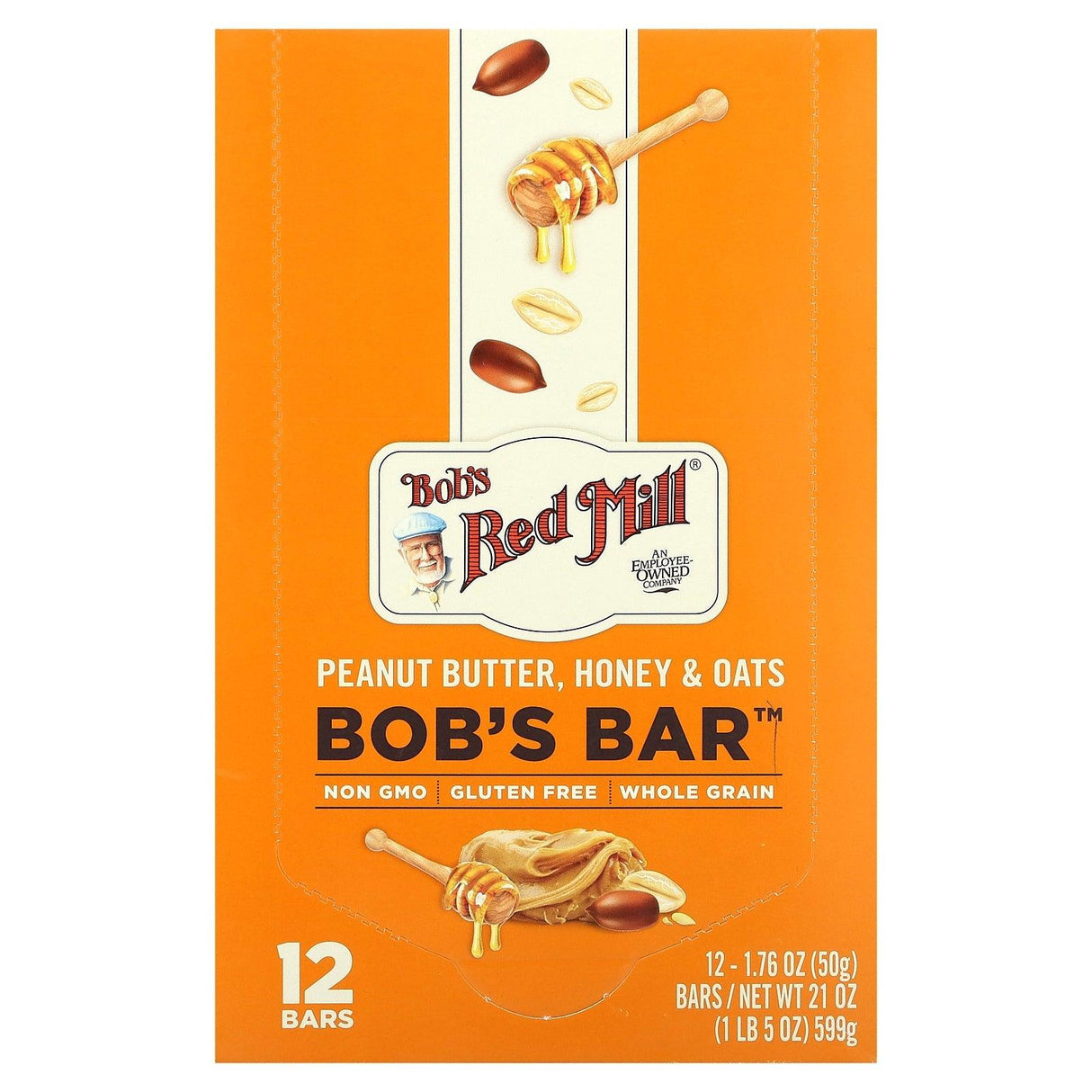 Bob's Red Mill, Bob's Bar, Peanut Butter, Honey & Oats , 12 Bars, 1.76 oz (50 g) Each - Supply Center USA