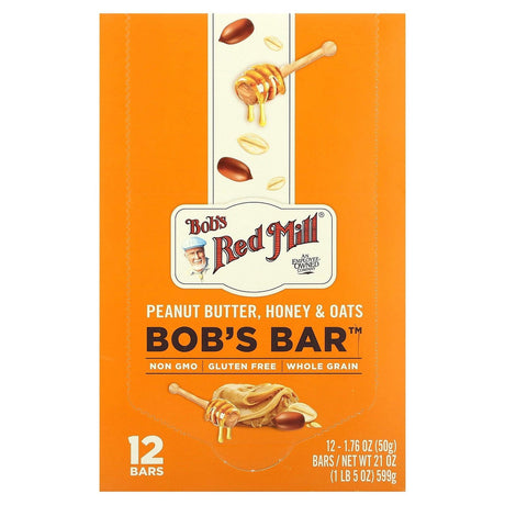 Bob's Red Mill, Bob's Bar, Peanut Butter, Honey & Oats , 12 Bars, 1.76 oz (50 g) Each - Supply Center USA