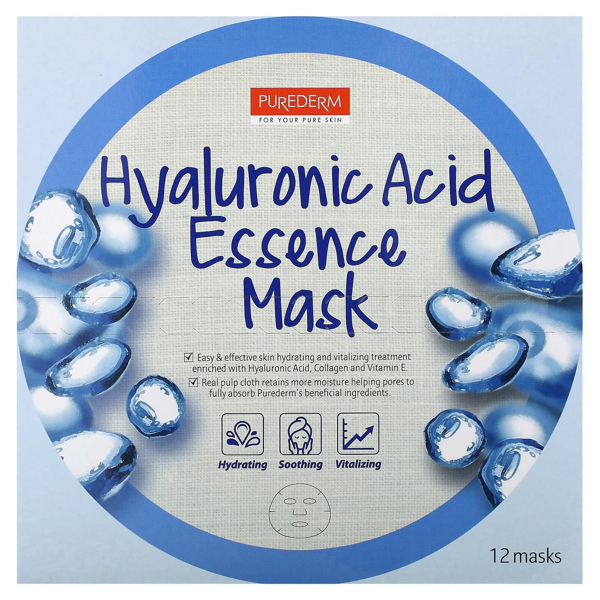 Purederm, Hyaluronic Acid Essence Beauty Mask, 12 Sheets, 0.63 oz (18 g) Each - Supply Center USA