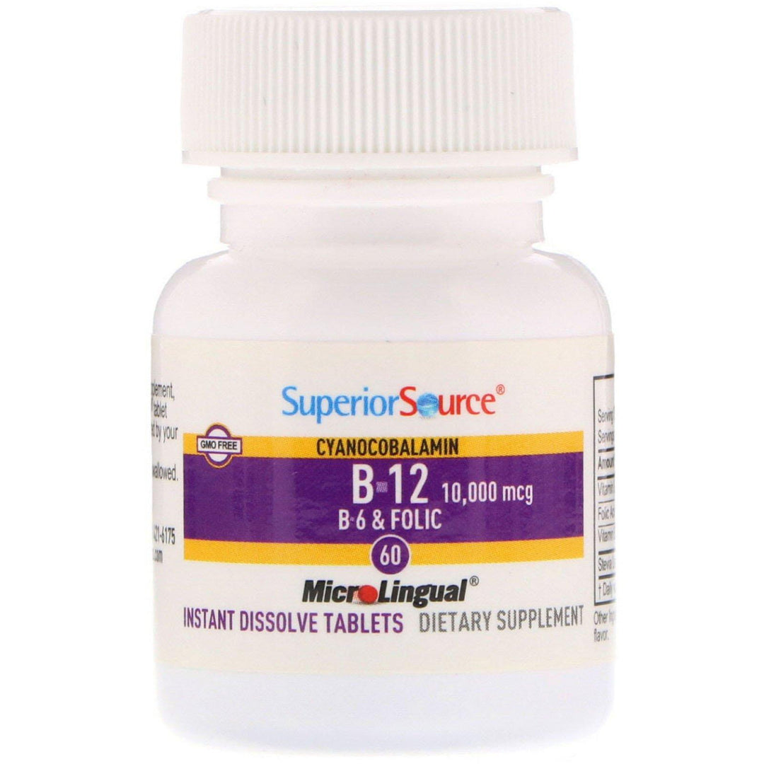 Superior Source, Extra Strength B-12, B-6 & Folic Acid, 10,000 mcg / 1,200 mcg, 60 MicroLingual Instant Dissolve Tablets - HealthCentralUSA