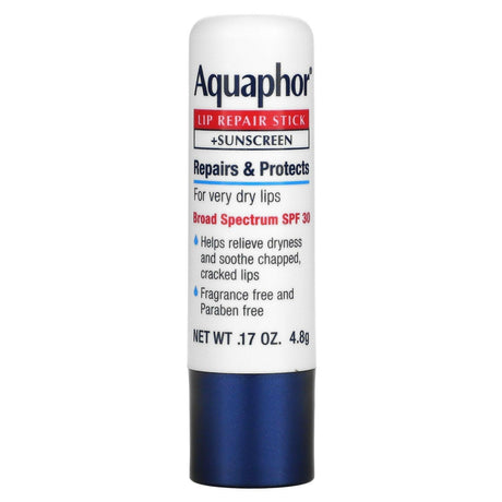 Aquaphor, Lip Repair Stick + Sunscreen, SPF 30, Fragrance Free, Dual Pack, 2 Sticks, 0.17 oz (4.8 g) Each - Supply Center USA