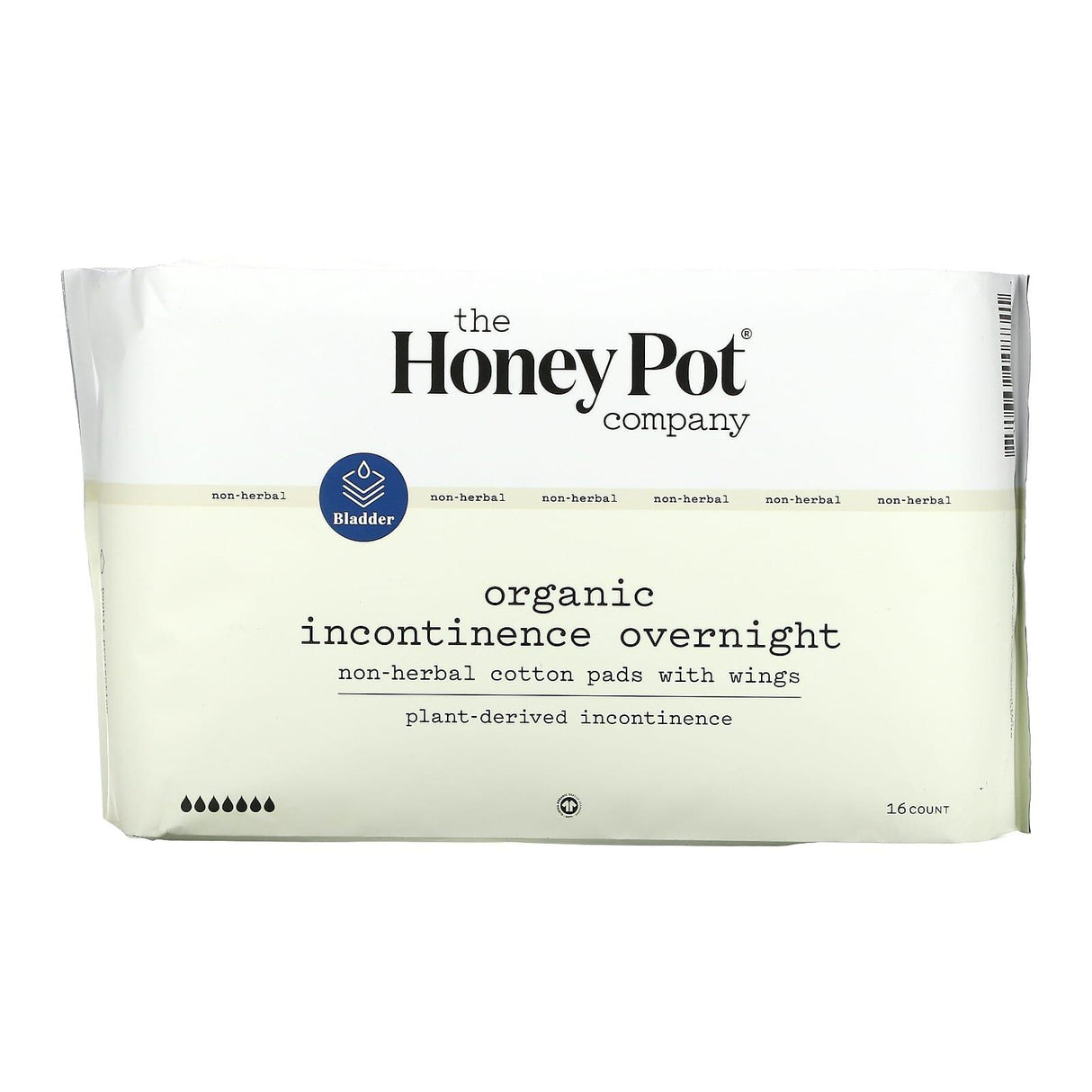 The Honey Pot Company, Non-Herbal Cotton Pads With Wings, Organic Incontinence Overnight , 16 Count