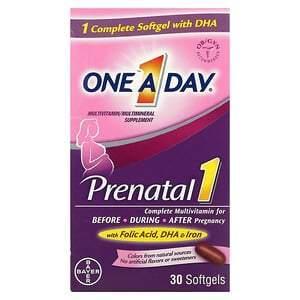 One-A-Day, Prenatal 1 with Folic Acid, DHA & Iron, Multivitamin/Multimineral Supplement, 30 Softgels - Supply Center USA