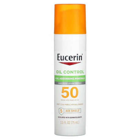 Eucerin, Oil Control, Lightweight Sunscreen Lotion for Face, SPF 50, 2.5 fl oz (75 ml) - Supply Center USA