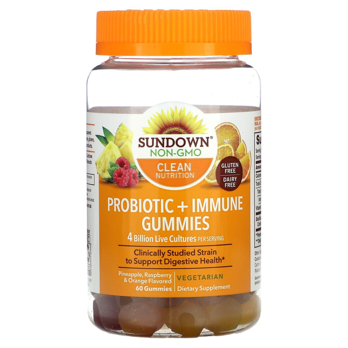 Sundown Naturals, Probiotic + Immune Gummies, Pineapple, Raspberry & Orange , 60 Gummies - Supply Center USA