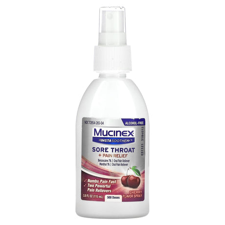 Mucinex, InstaSoothe Sore Throat + Pain Relief Spray, Cherry, 3.8 fl oz (115 ml) - Supply Center USA