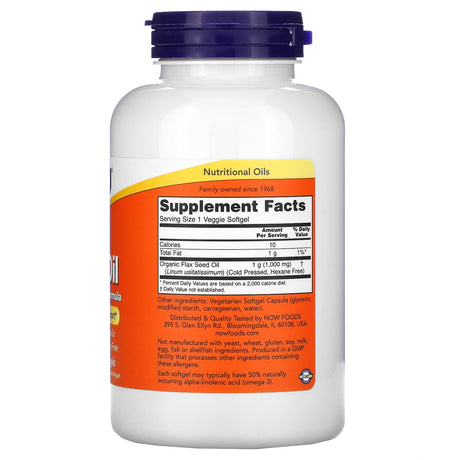 NOW Foods, Flax Oil, 1,000 mg, 120 Veggie Softgels - Supply Center USA