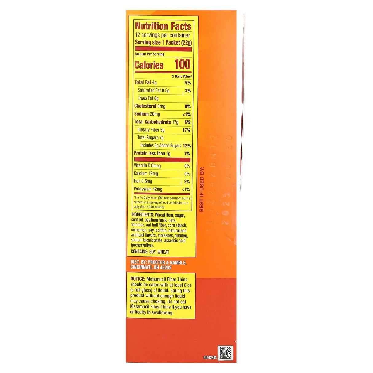 Metamucil, Fiber Thins, Cinnamon Spice, 12 Packets, 0.77 oz (22 g) Each - Supply Center USA