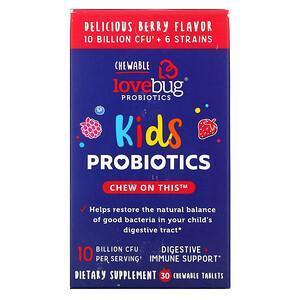 LoveBug Probiotics, Kids Probiotics, Delicious Berry, 10 Billion CFU, 30 Chewable Tablets - Supply Center USA