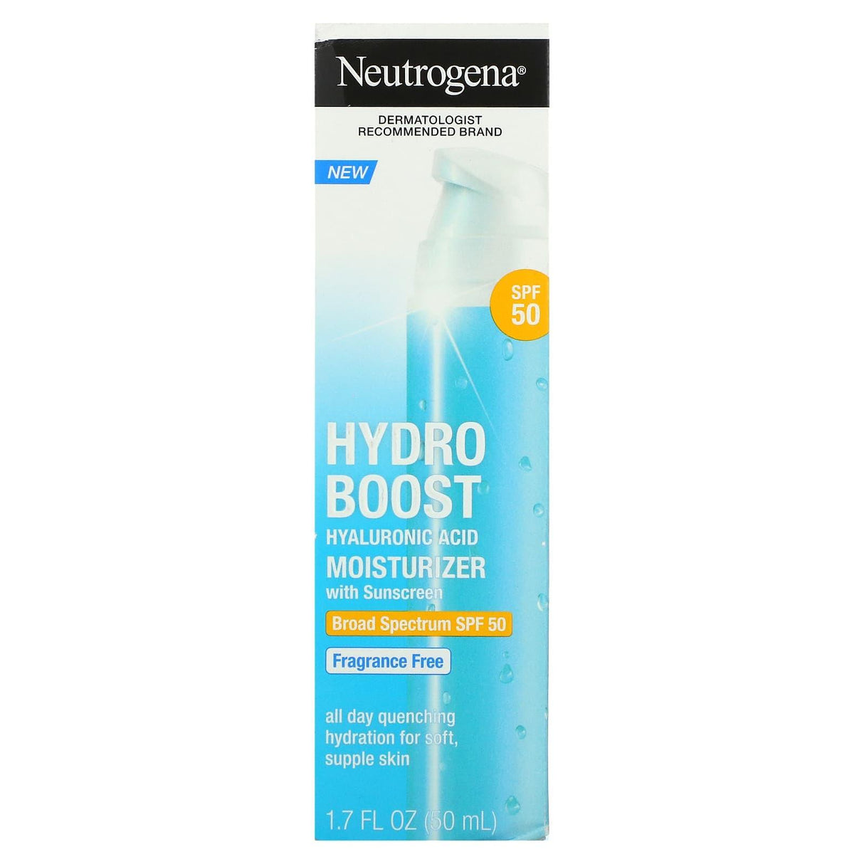 Neutrogena, Hydro Boost Hyaluronic Acid Moisturizer With Sunscreen, SPF 50, Fragrance-Free, 1.7 fl oz (50 ml) - Supply Center USA