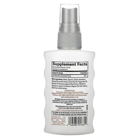 Quantum Health, TheraZinc, Immune Support Throat Spray, Peppermint, 2 fl oz (59 ml) - Supply Center USA